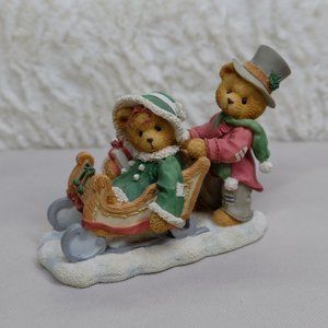Cherished Teddies Vintage 1996 Lyndon and Lindsey Bears in Sled Figurine 141178A